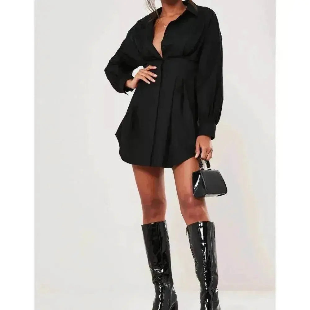 Women's Solid Color Shirt Collar Dress - EX-STOCK Canada