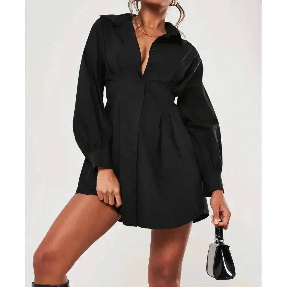 Women's Solid Color Shirt Collar Dress - EX-STOCK Canada