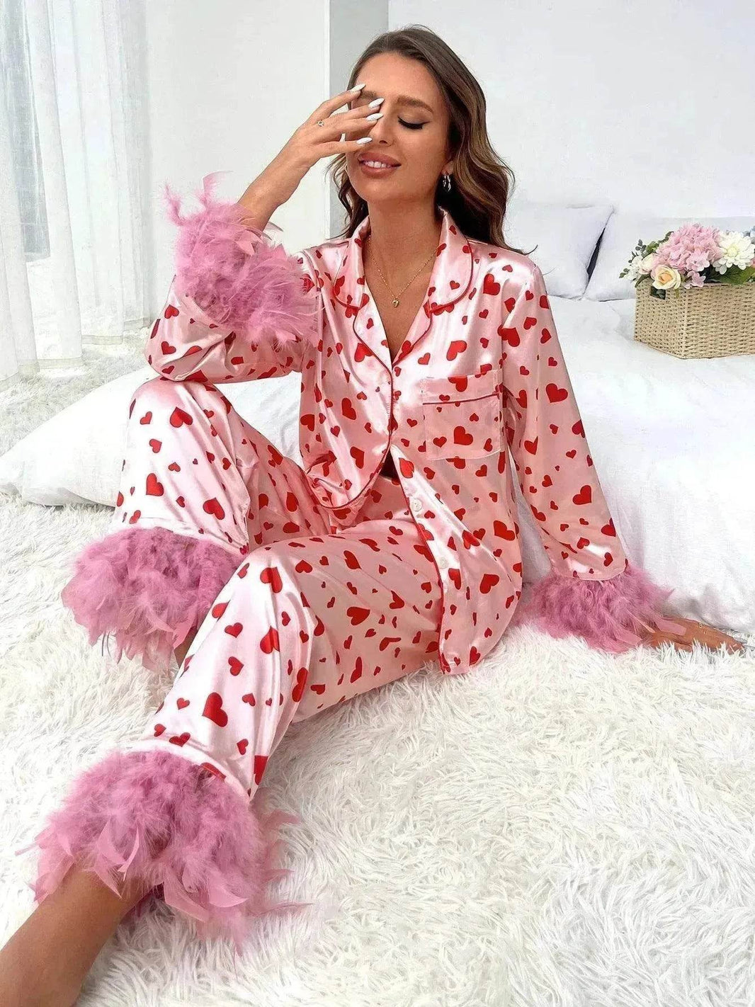 Women's Valentine's Day Sweet Loving Heart Printed Casual Suit Pajamas - EX-STOCK Canada