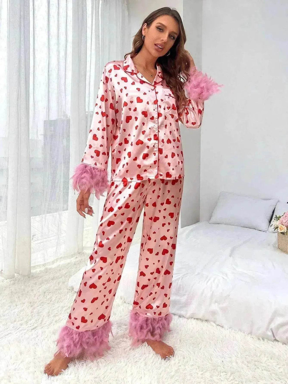 Women's Valentine's Day Sweet Loving Heart Printed Casual Suit Pajamas - EX-STOCK Canada