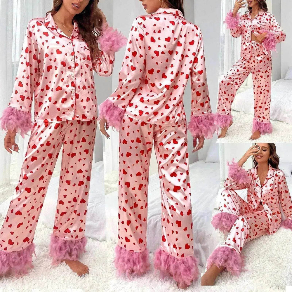 Women's Valentine's Day Sweet Loving Heart Printed Casual Suit Pajamas - EX-STOCK Canada