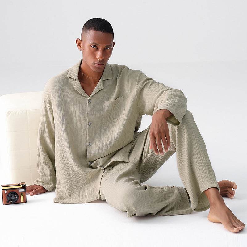 Woven Gauze Pajamas Men's Spring And Autumn Thin Homewear Suit  EX-STOCK CANADA