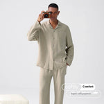 Woven Gauze Pajamas Men's Spring And Autumn Thin Homewear Suit  EX-STOCK CANADA