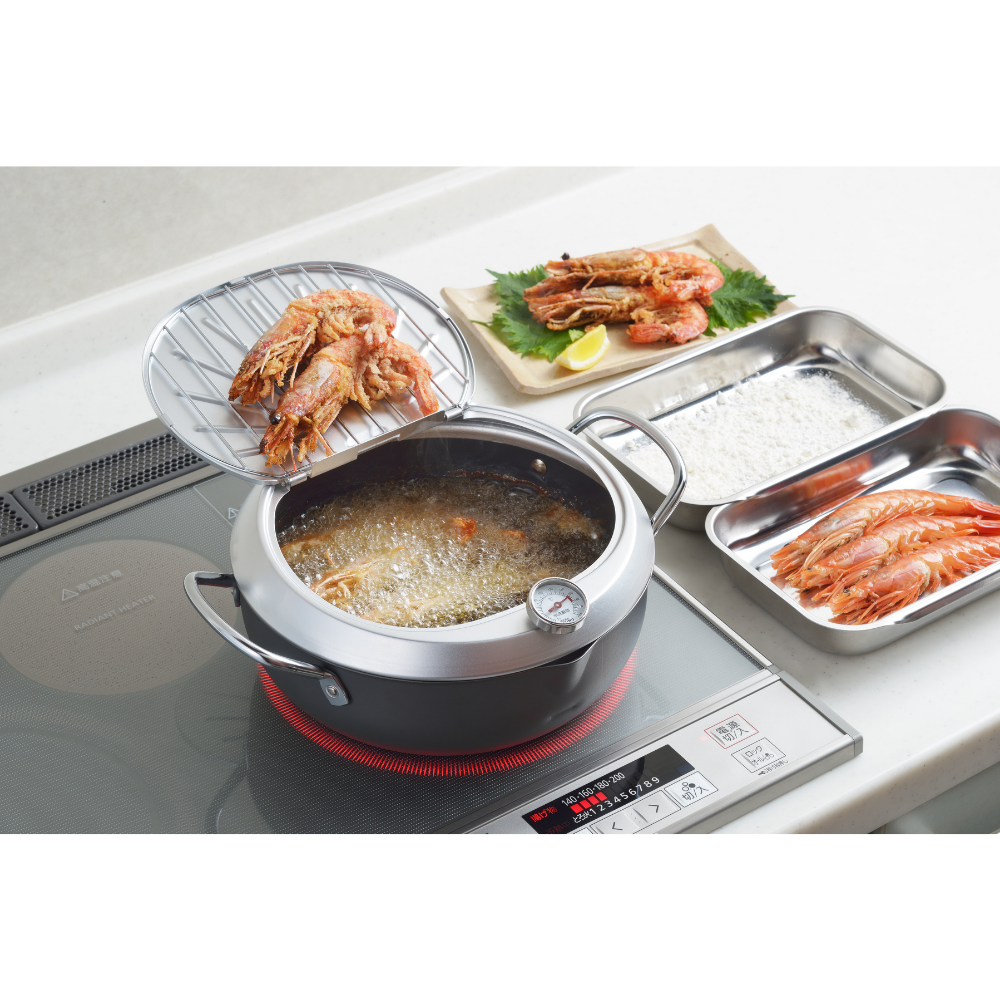 Yoshikawa GOGI Tempura Pot 24cm –  With stainless‑Steel Drip Lid 