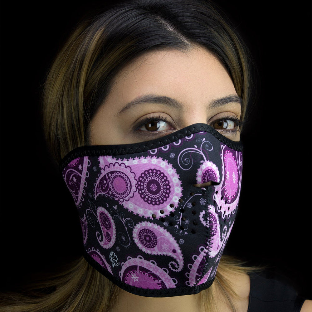 ZANheadgear Half Mask Neoprene Purple Paisley EX-STOCK Canada 