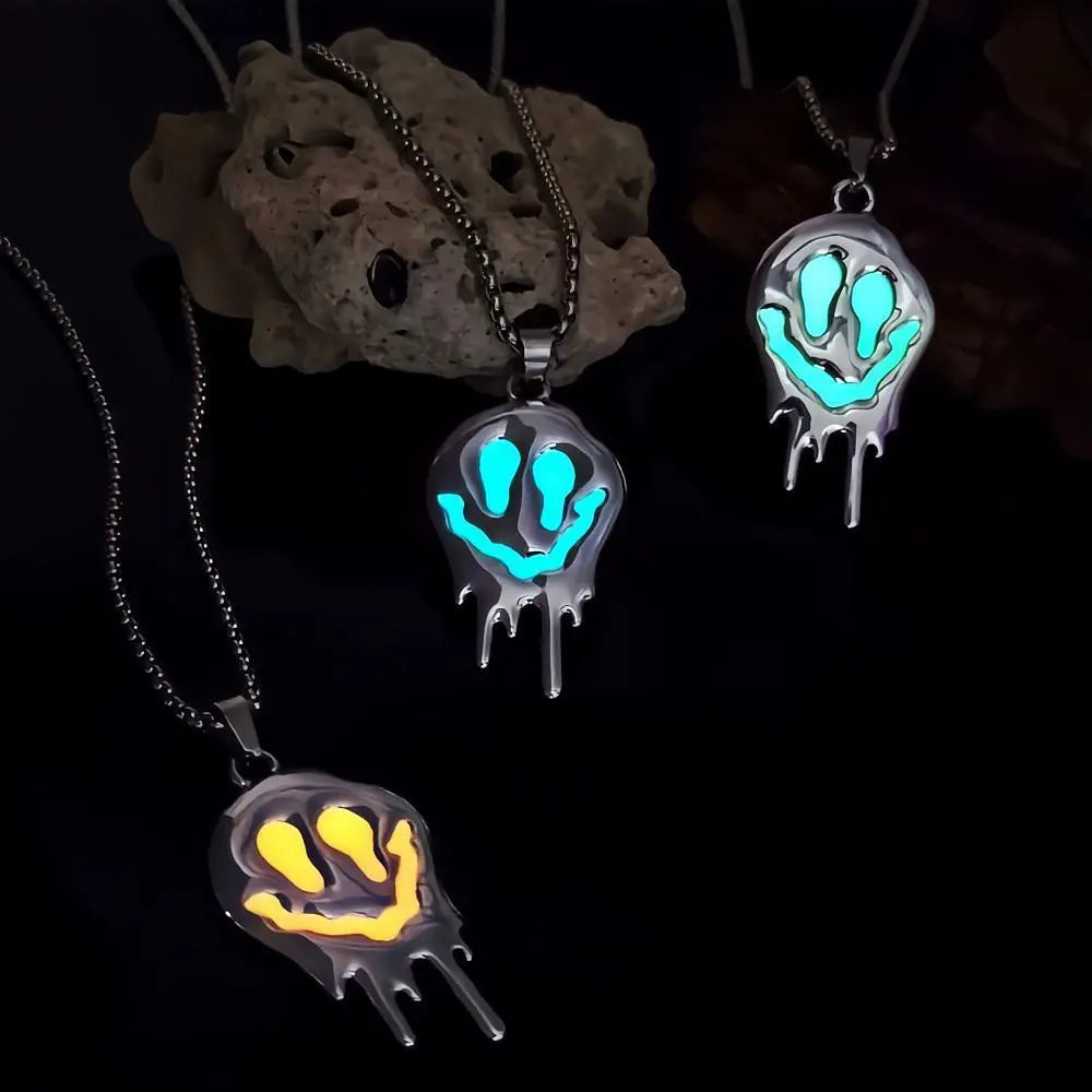 Zinc Alloy Noctilucent Necklace Halloween Ghost Glowing Grimace Pendant - EX-STOCK Canada