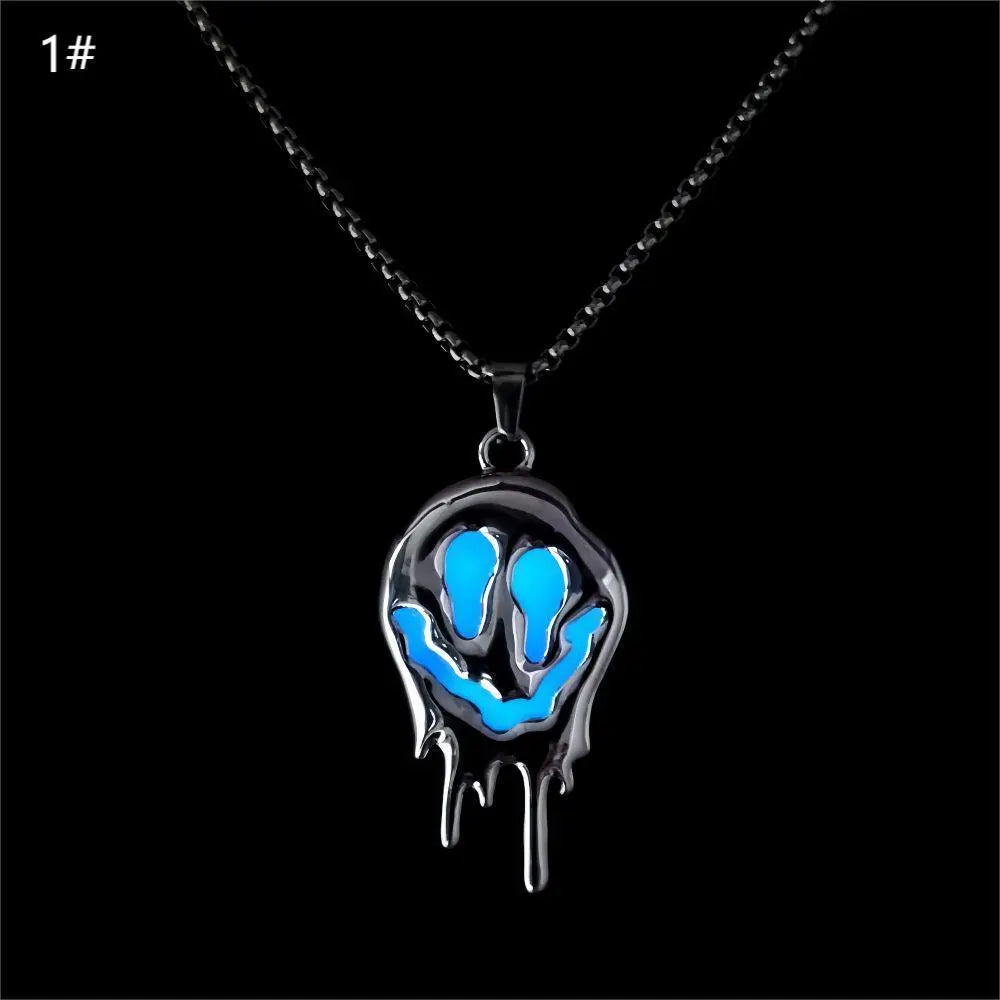 Zinc Alloy Noctilucent Necklace Halloween Ghost Glowing Grimace Pendant - EX-STOCK Canada