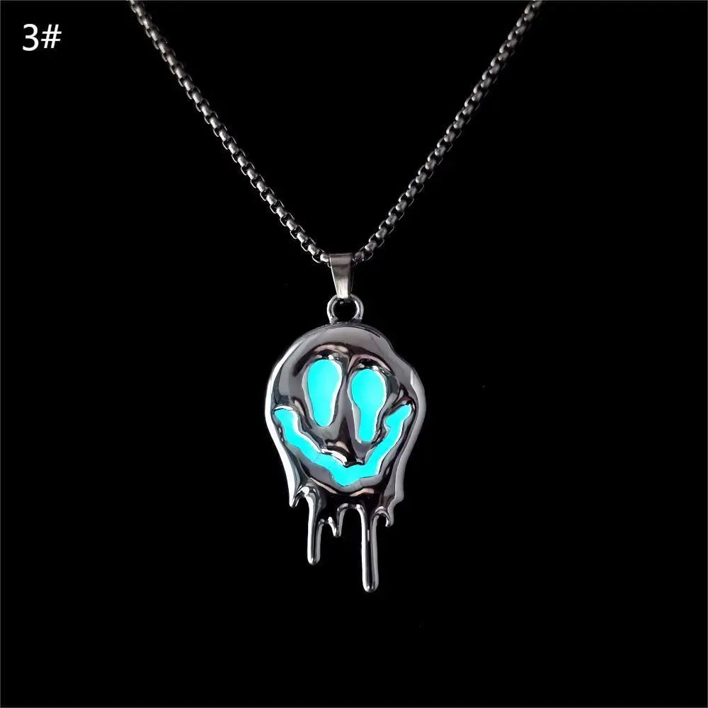 Zinc Alloy Noctilucent Necklace Halloween Ghost Glowing Grimace Pendant - EX-STOCK Canada
