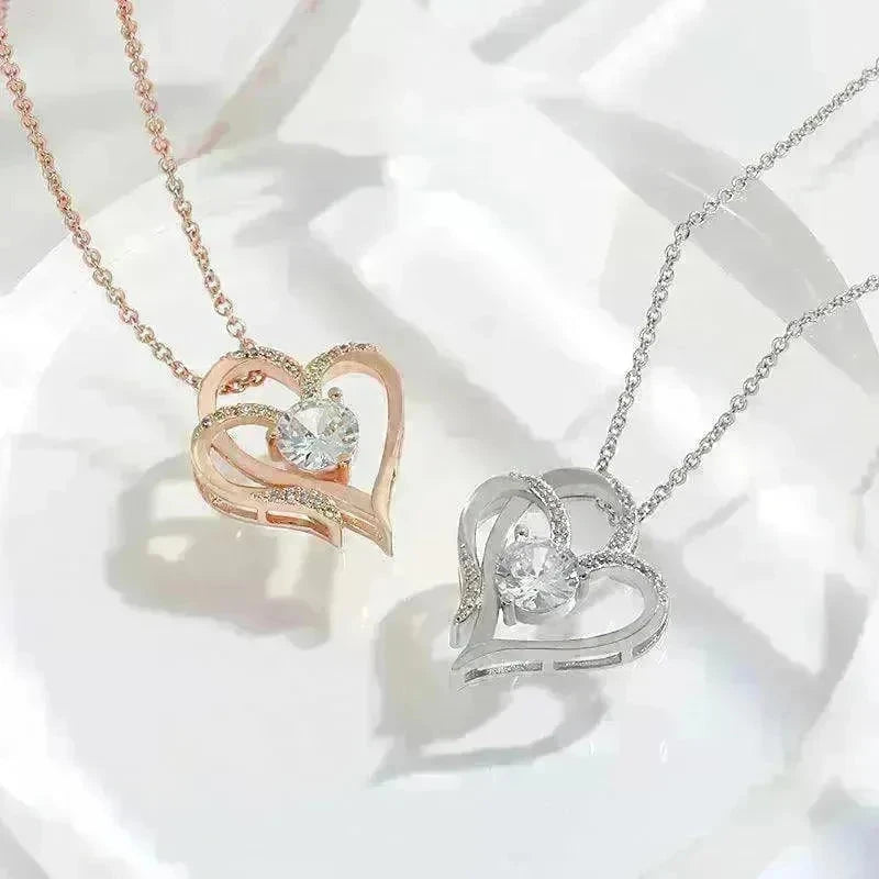 Zircon Double Love With Rhinestones Ins Personalized Heart-shaped Clavicle Chain Necklace - EX-STOCK CANADA