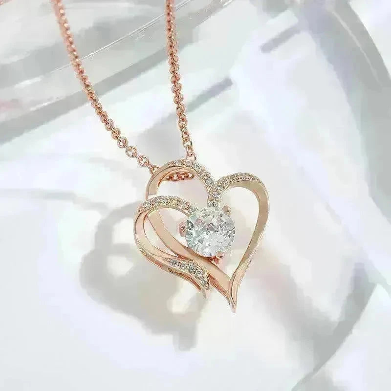 Zircon Double Love With Rhinestones Ins Personalized Heart-shaped Clavicle Chain Necklace - EX-STOCK CANADA
