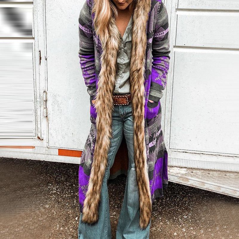 Winter Fur Collar Long Sleeve Printed Coat | EX-STOCK product gallery photo 3