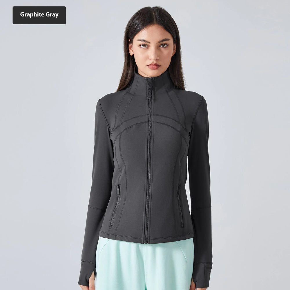 Long Sleeve Workout Tops for Women Halter Neck Zip Up gym top - EX-STOCK CANADA