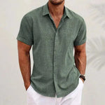 Men's Solid Color Loose Linen Short-sleeved shirt - EX-STOCK CANADA
