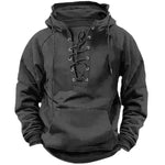 Men's Outdoor Retro Lace-up Hooded Long-sleeved T-shirt Casual Pullover top sweatshirt - EX-STOCK CANADA