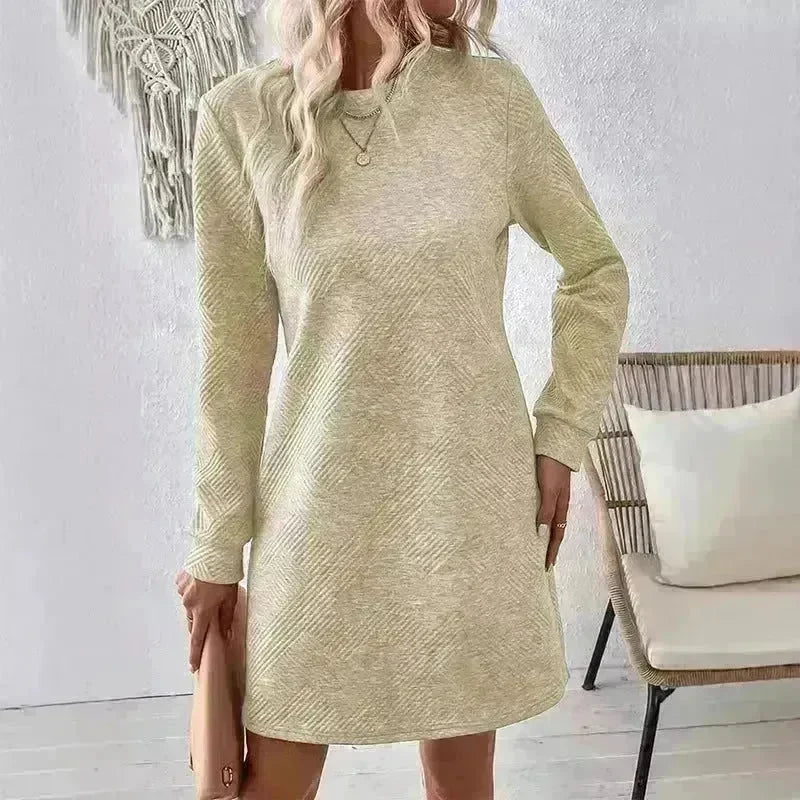 Casual Fashion Plain Round neck Long Sleeve Cashmere Mini Jumper Dress - EX-STOCK CANADA
