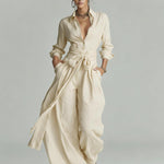 Women's relaxed belted two-piece pants set