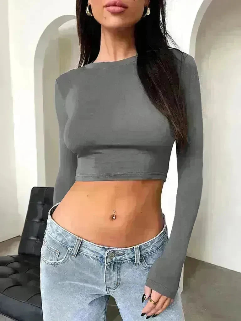 Slim Long Sleeve Crop Top Y2K Fashion Tank Top Women Clothing Casual Evening Top - EX-STOCK CANADA
