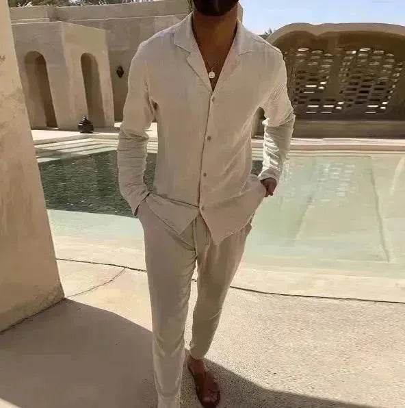 Casual Long-sleeved Suits Fashion Lapel Single-breasted Shirt Top And Slim-fit Trousers Men Clothing Two piece suit for Men - EX-STOCK Canada