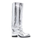 Women's Knee-High Apron Toe Boots | Square Toe Block Heel Long Canister Boots