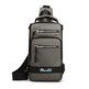 Gray shoulder bag with black straps on a white background