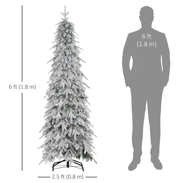 6ft Pencil Flocked Artificial Christmas Tree With 600 Branch Tips, Auto Open And Steel Base, Green EX-STOCK Canada 