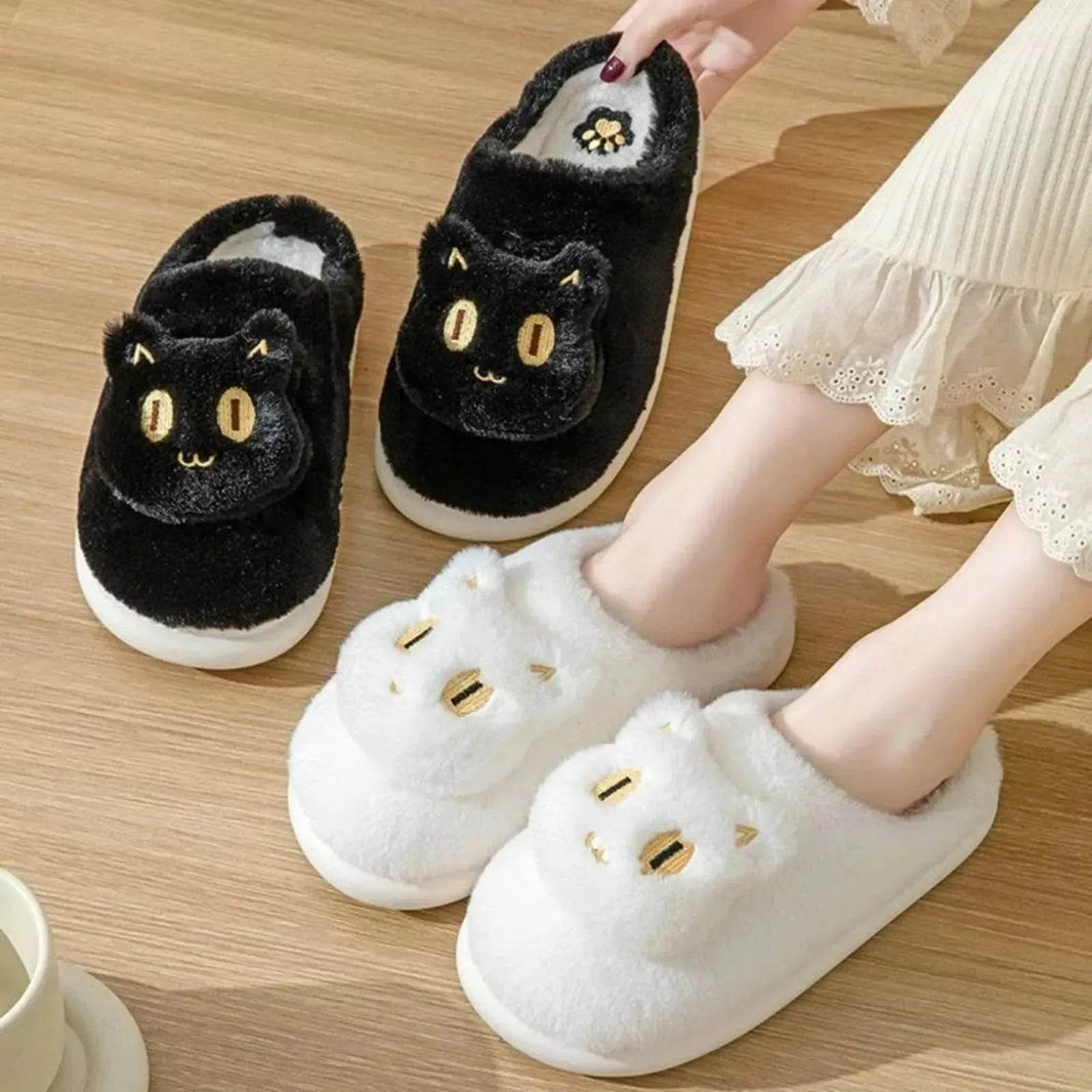 Winter Cotton Cat Slippers Soft Plush Comfy Warm Couple Slip-On House Cute Cat Face Slippers For Winte - EX-STOCK Canada