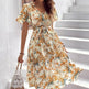 Women Bohemian Spring Short sleeve Casual flowy V-neck Tie belt Floral Summer Midi Dress - EX-STOCK Canada