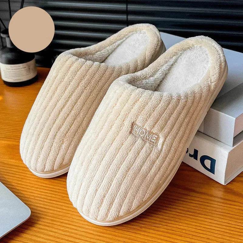 Solid Color Simple Cotton Slippers Winter Non-slip Home Warm Plush Slippers Household Indoor Couple Women's House Shoes - EX-STOCK Canada