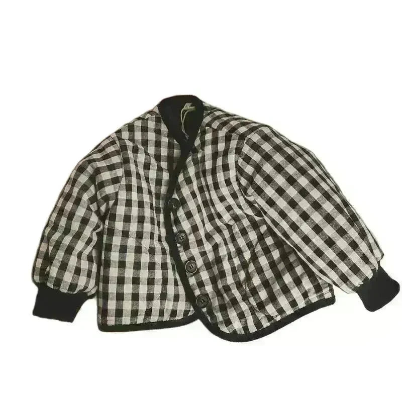 Elegant Cotton-padded All-matching Children's Baby girl Plaid Jacket top - EX-STOCK CANADA