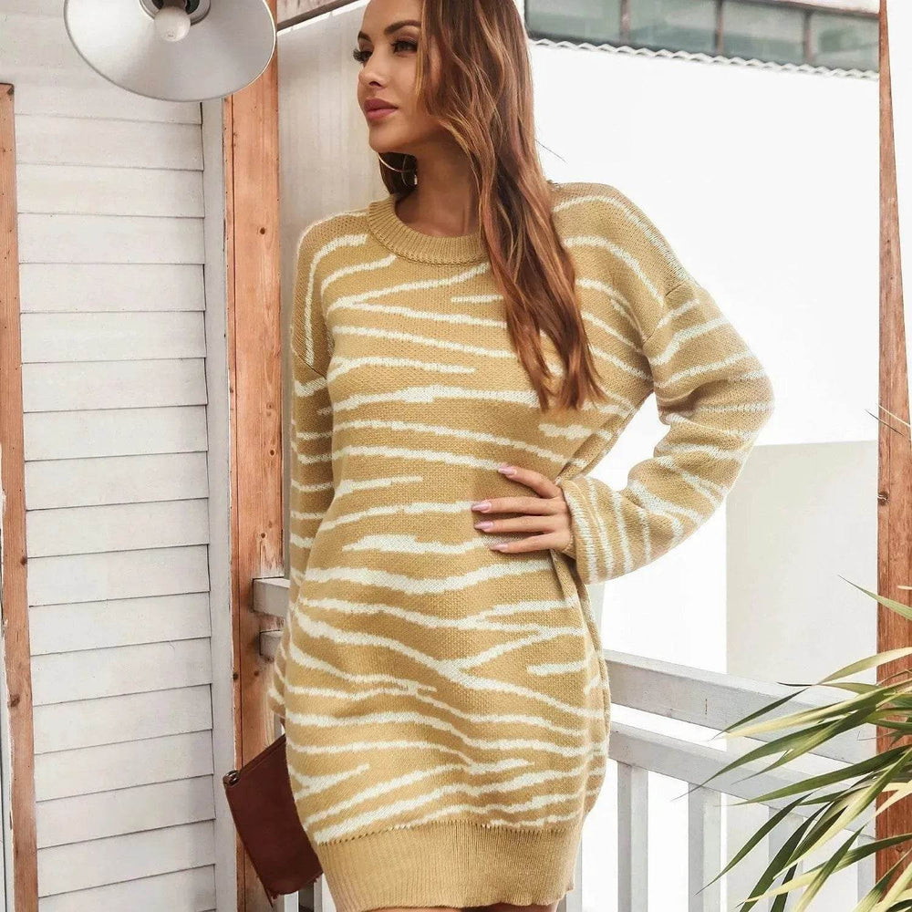 Oversized Autumn Winter Woolen Round neck Mini Sweater Dress - EX-STOCK Canada