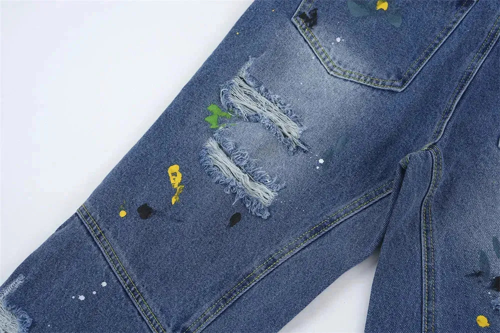 Ripped Paint Wide-leg Denim Trousers For Men Jeans - EX-STOCK CANADA