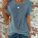 Casual Summer Short-sleeved Waffle blouse Top Summer New Solid Color Casual Evening Top For Women - EX-STOCK CANADA