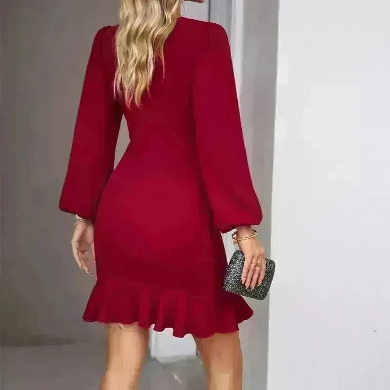 Women's Puff Long Sleeve Fashion Solid Color Bodycon Formal Dress Women Clothing - EX-STOCK CANADA