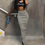 High-waisted Black And White Striped Straight Long Pencil Skirt - EX-STOCK Canada