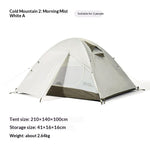 Cold Mountain 2 Morning Mist White A camping tent shown on a white background with product specifications text below.