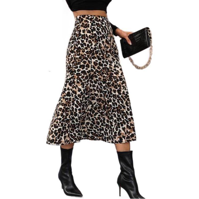 Women's A- Line Umbrella Skirt High Waist Leopard Print Midi sheath Skirt - EX-STOCK Canada