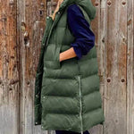 Pure Color Hooded Long Cotton Quilted Puffer Vest Casual - EX-STOCK Canada