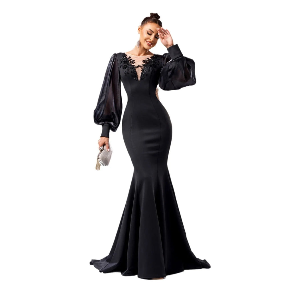 Lantern Sleeve Banquet Applique Sheath Fishtail Mermaid Dress - EX-STOCK CANADA