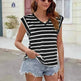 Fashion Stripe Print V-neck Short-sleeved T-Shirt Summer Loose Casual top for Women - EX-STOCK CANADA