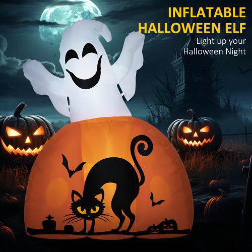 HOMCOM 5ft Halloween Inflatables Outdoor Decorations Ghost With Pumpkin, Outdoor Blow Up Yard Decor With LED Lights For Garden, Lawn, Party, Holiday - EX-STOCK Canada