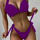 European And American Solid Color Neck Bikini Strap Split Hard Cup Crimp Swimsuit - EX-STOCK CANADA
