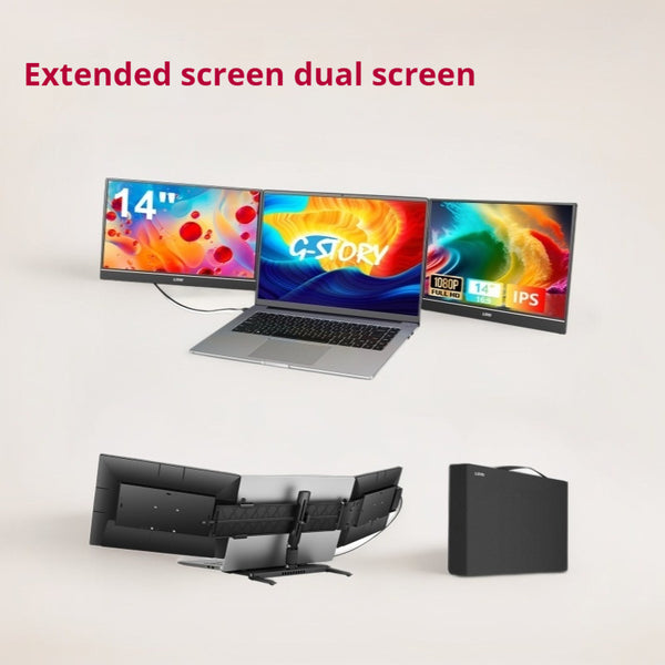 Extenseur d'Écran pour Ordinateur Portable – Moniteur Portable Triple, Double & Quad de 14" | IPS 1080P USB