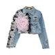 Elegant women fashion embroidered cropped Ripped blue Denim Jacket - EX-STOCK CANADA