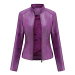 Fashioned European and American Slim fit stand collar Leather jacket for women - EX-STOCK CANADA