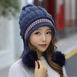 Women Cozy Knit Fleece-Feel Beanie With Ear Flaps Winter Hat Perfect For Skiing & Outdoor Activities - EX-STOCK Canada