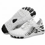 White athletic shoes with black accents on a white background Aqua Water Sports Shoes – Mesh Lace-Up, Rubber Sole