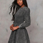 Elegant Patchwork Waist-slimming Women's Denim Long Sleeve Dress - EX-STOCK Canada