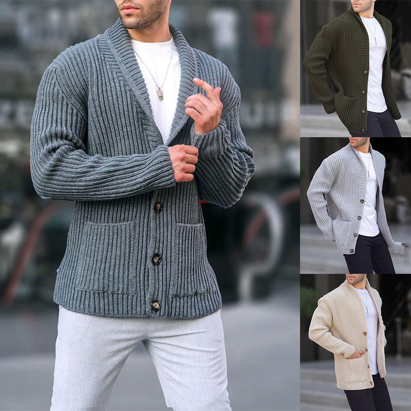 Single-breasted Long Sleeve Lapel Sweater Men's Clothing EX-STOCK Canada 