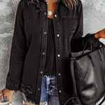 Black Ripped Shirt Denim Long Sleeve Coat Jacket Women - EX-STOCK CANADA