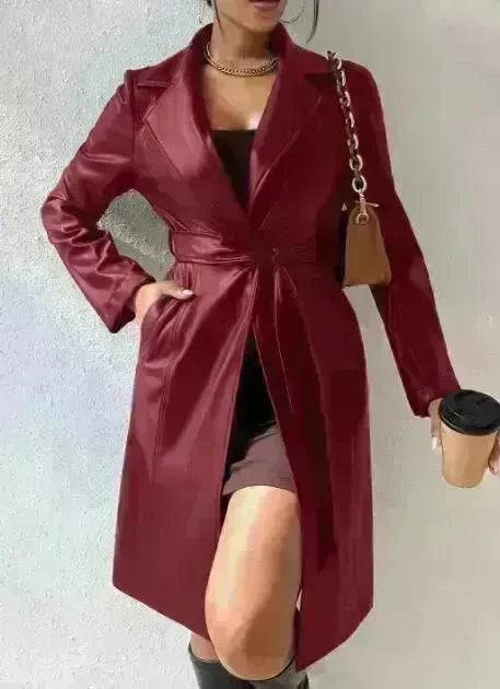 Fashionable Longline leather overcoat Jacket for women - EX-STOCK CANADA